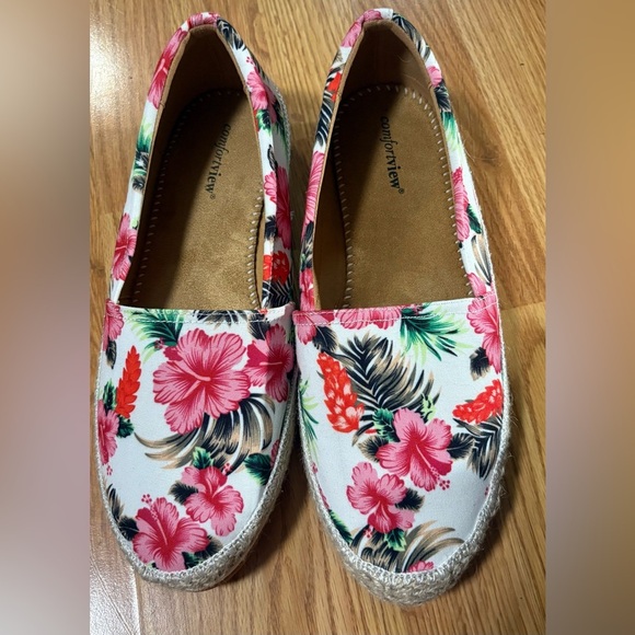 Comfortview Espadrilles White Pink Floral Slip-On size 11WW - Picture 6 of 7